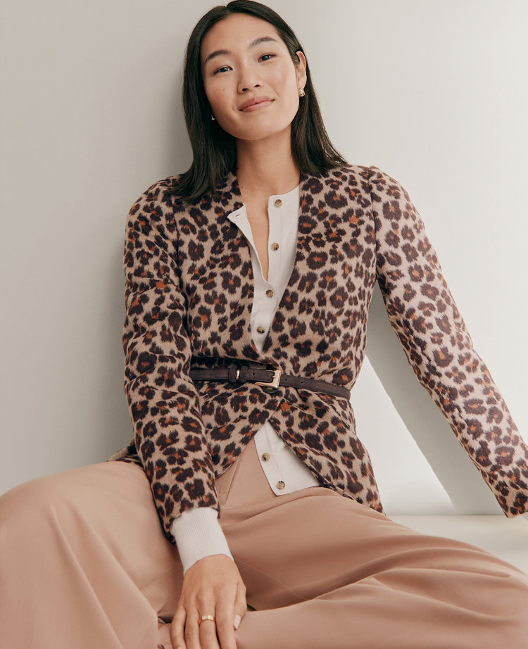 The Longline Collarless Blazer in Animal Print