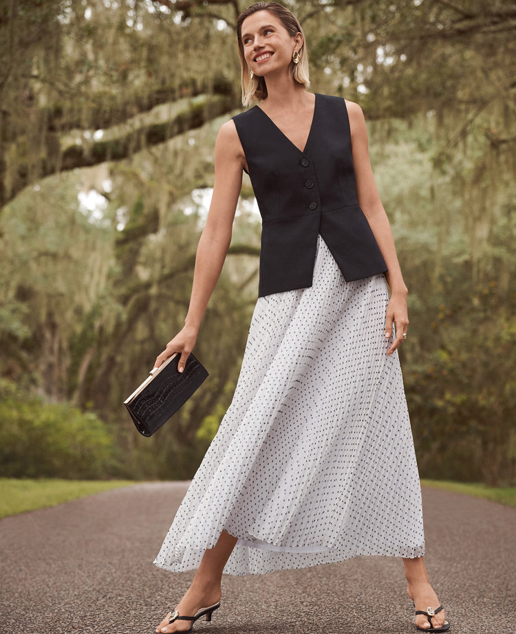 Polka Dot Chiffon Midi Skirt