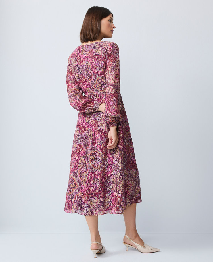 Draped Paisley Midi Dress