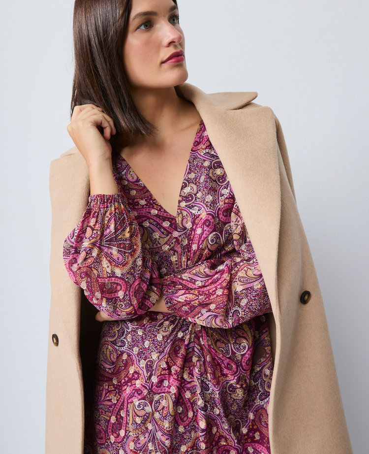 Draped Paisley Midi Dress