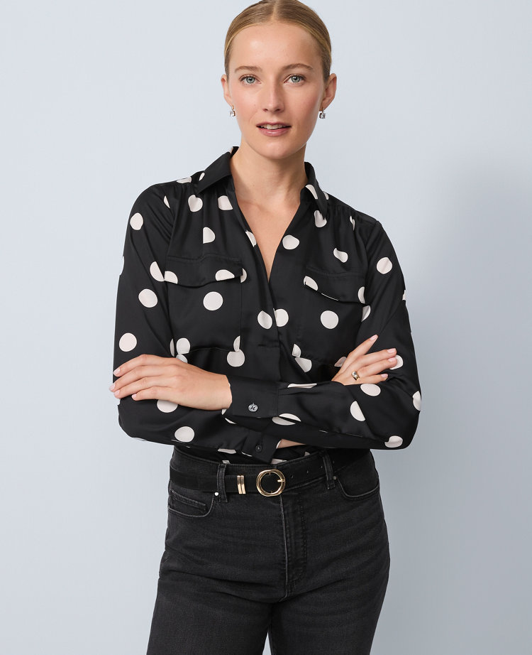 Ann Taylor Dotted Camp Shirt In Black