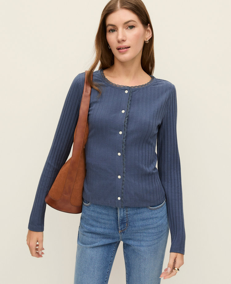 Weekend Lace Trim Pointelle Cardigan