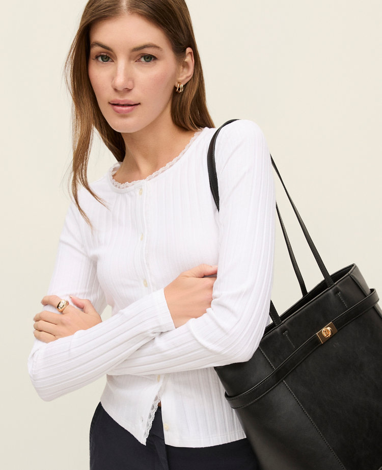 Weekend Collection Lace Trim Pointelle Cardigan