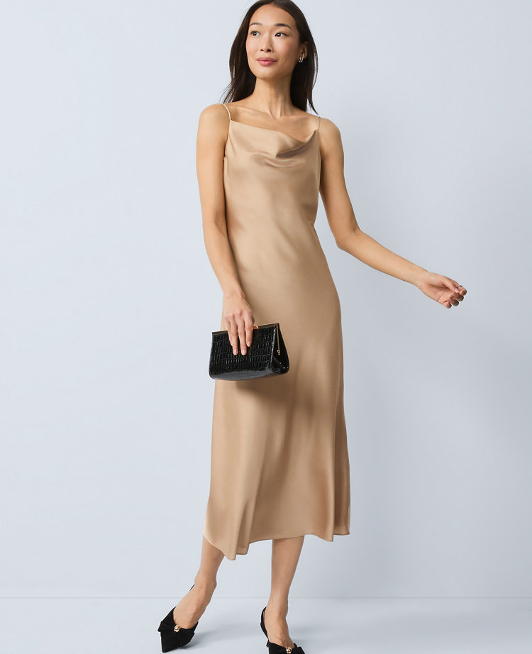 Satin Cowl Neck Slip Dress