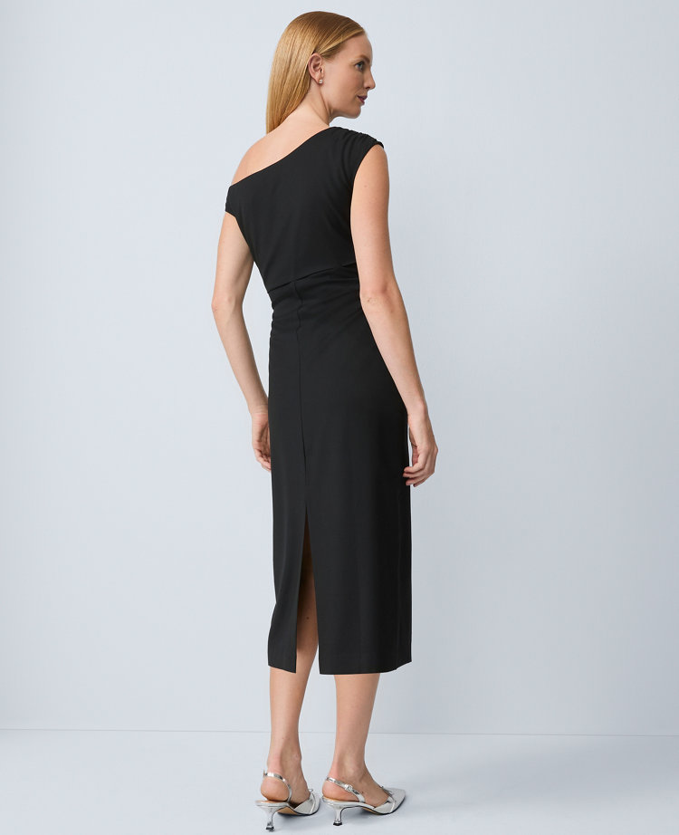 Asymmetric Off-The-Shoulder Column Dress