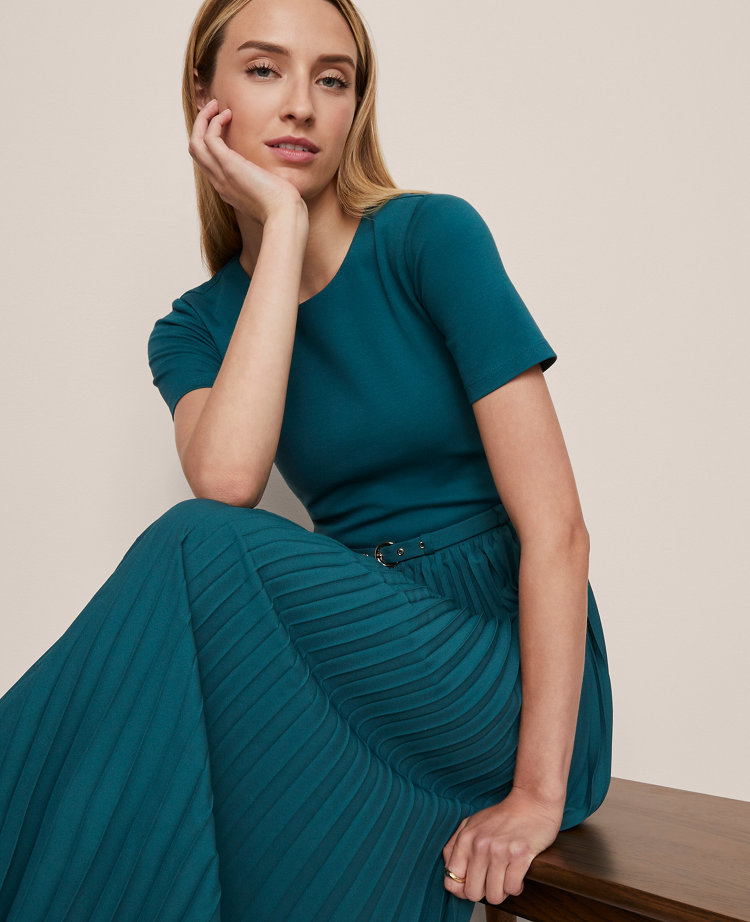 Petite Belted Pleated Midi Dress