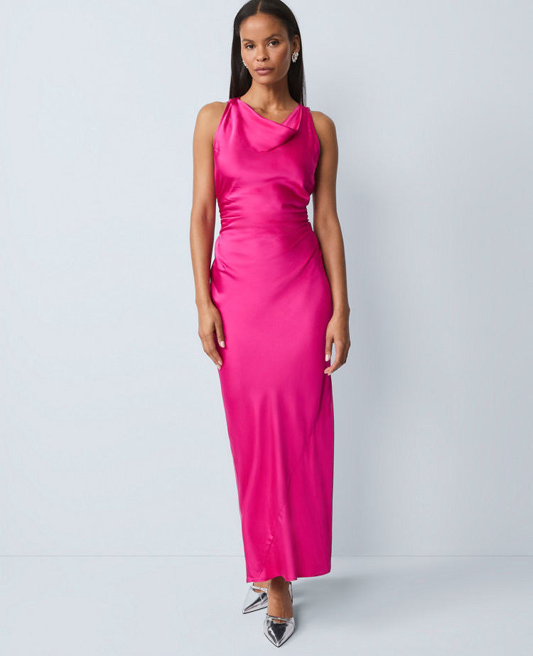 Halter Bias Satin Maxi Dress