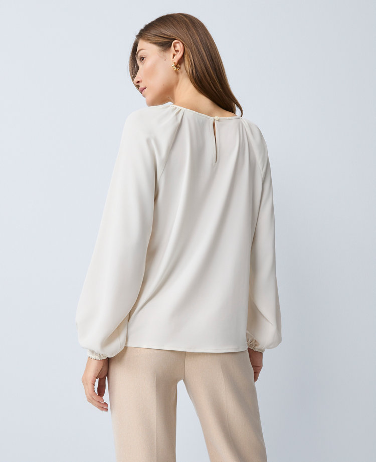 Petite Lace Trim Mixed Media Blouse