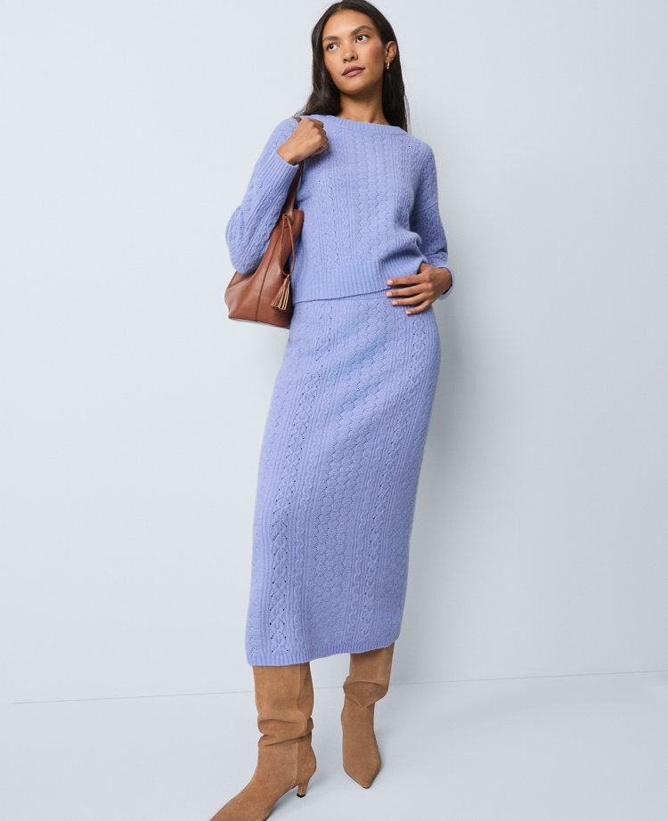 Ann Taylor Petite Weekend Collection Pointelle Sweater Skirt In Blue