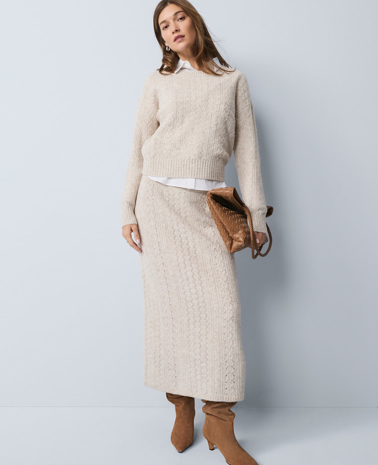 Ann Taylor Petite Weekend Collection Pointelle Sweater Skirt In Neutral