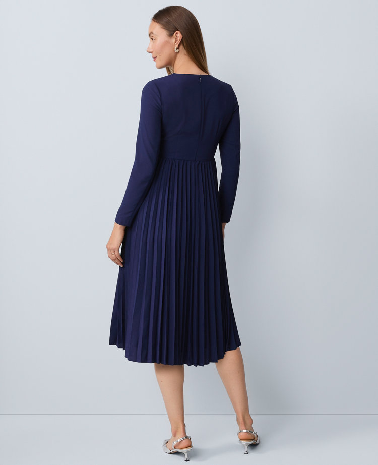Pleated Crepe Flare Dress