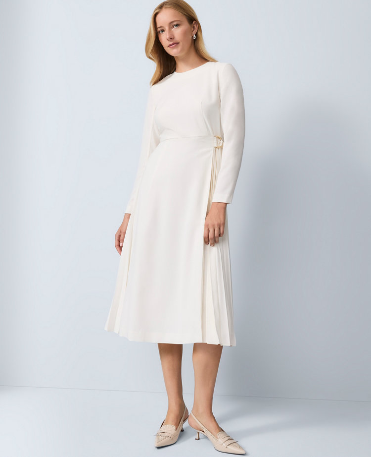 Pleated Crepe Flare Dress
