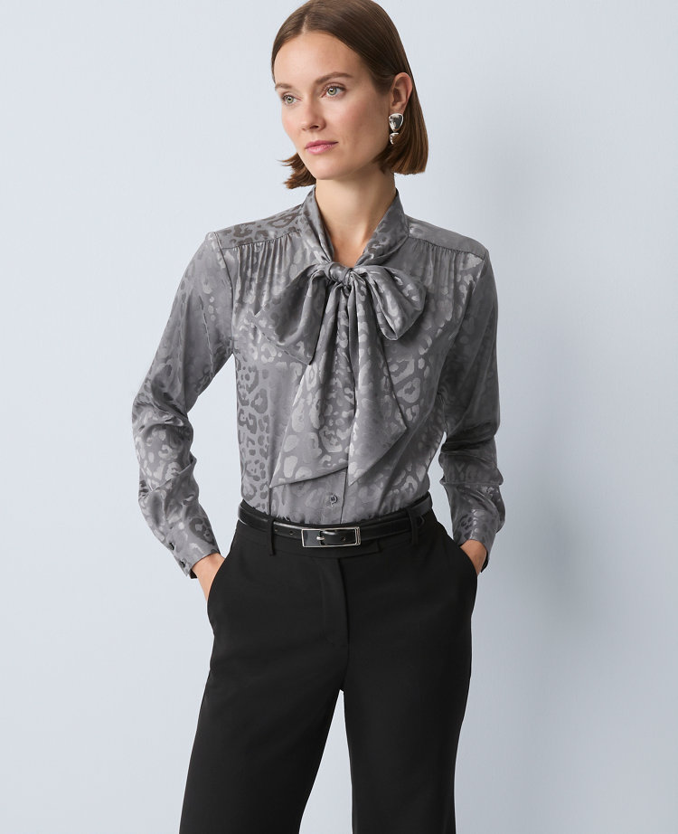 Ann Taylor Animal Print Bow Blouse