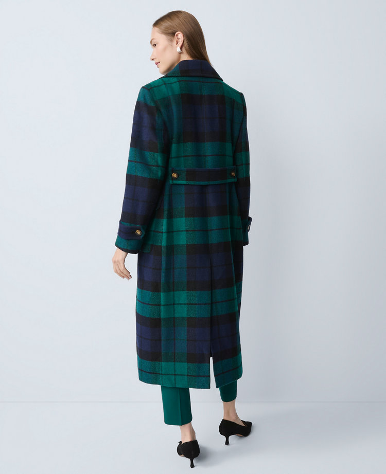Petite Plaid Fitted Double Breasted Coat