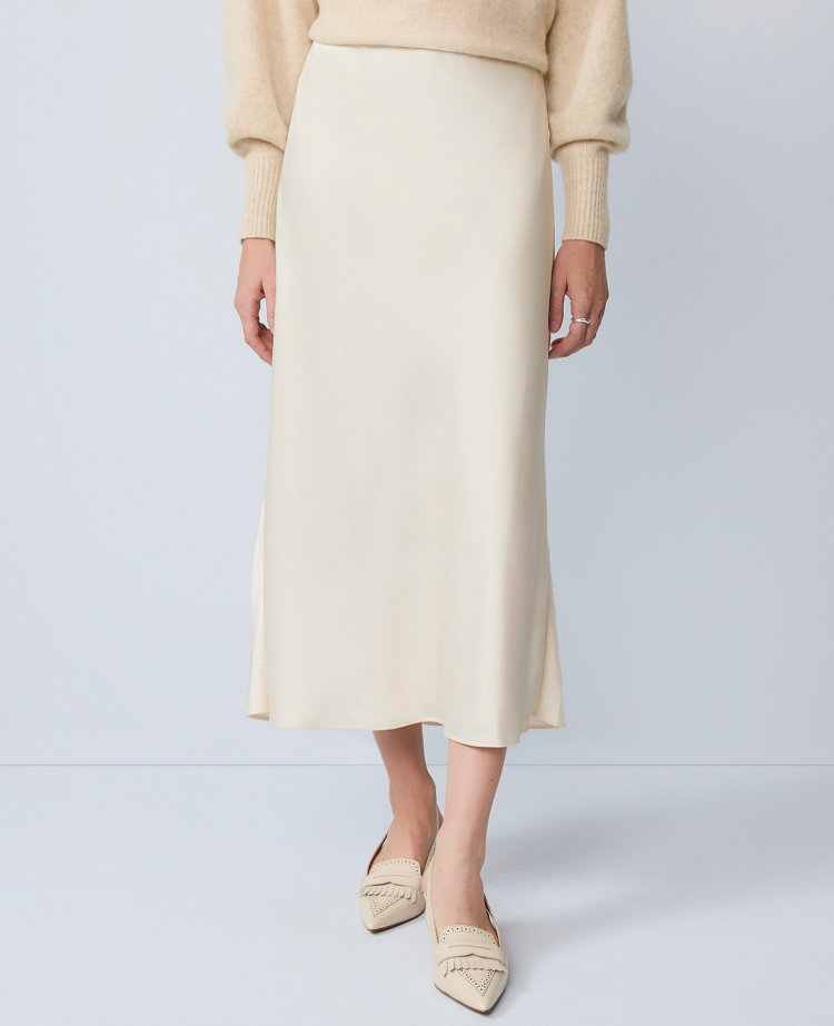 Satin Bias Midi Slip Skirt
