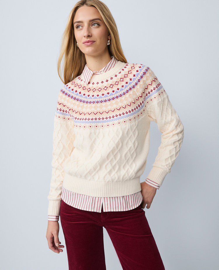 Petite Weekend Collection Fair Isle Cable Sweater