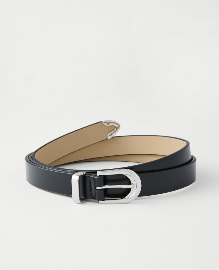 Ann Taylor Leather Round Buckle Belt In Black