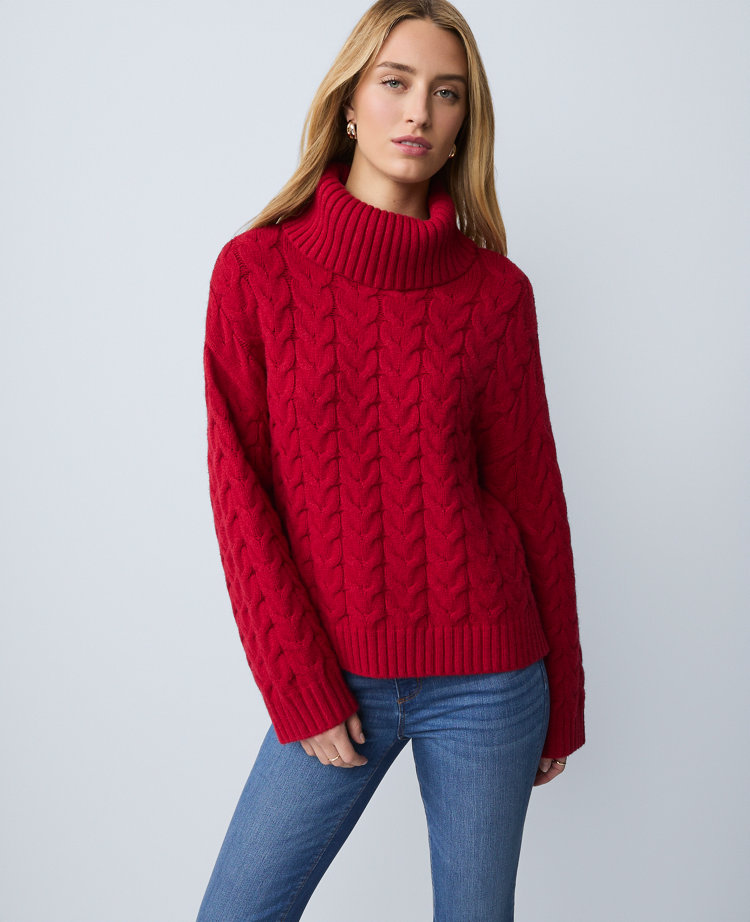 Petite Weekend Collection Cable Turtlneck Sweater