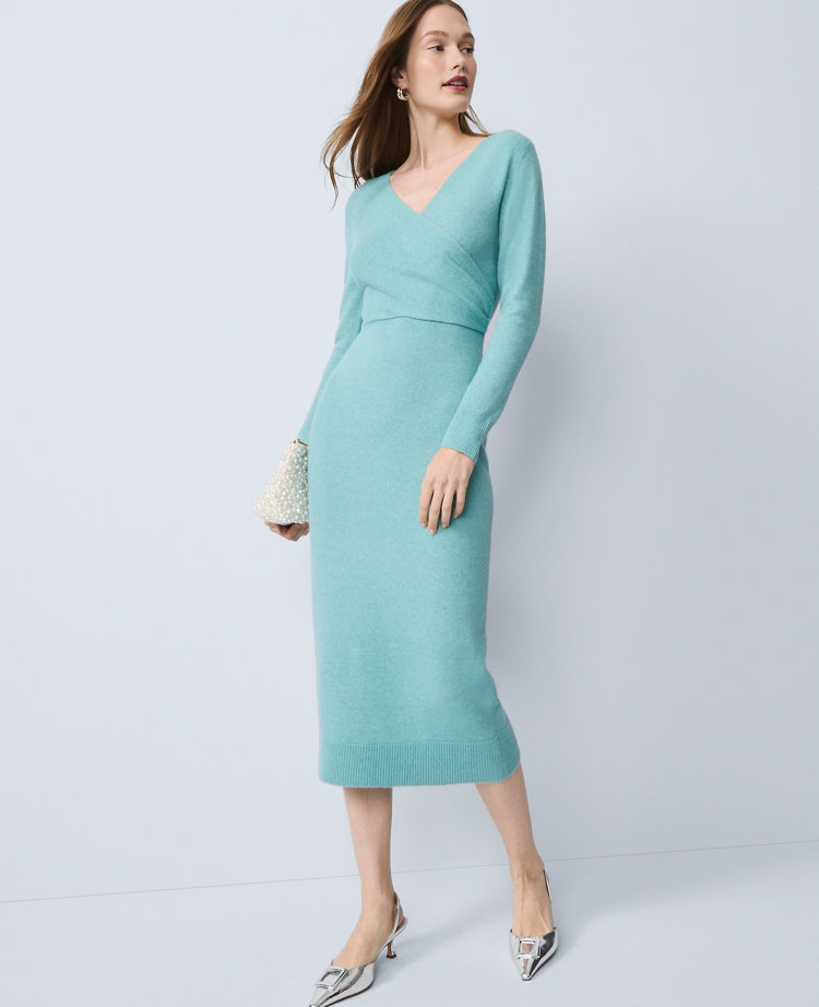 Petite Wrap Effect Sweater Sheath Dress