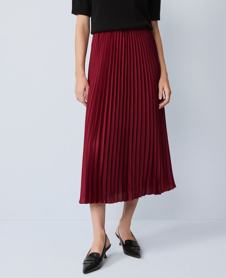 Satin Pleated Midi Skirt