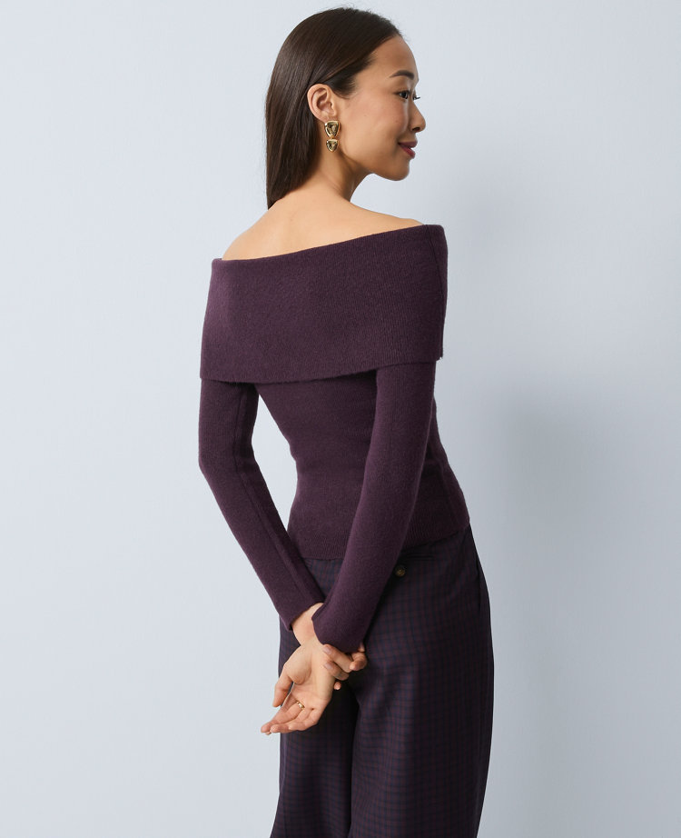 Ann Taylor Ribbed Off-the-shoulder Sweater In Purple