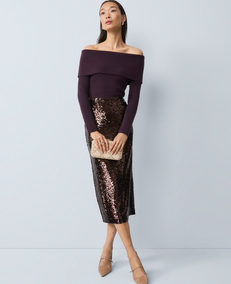 Ann Taylor Ribbed Off-the-shoulder Sweater In Purple