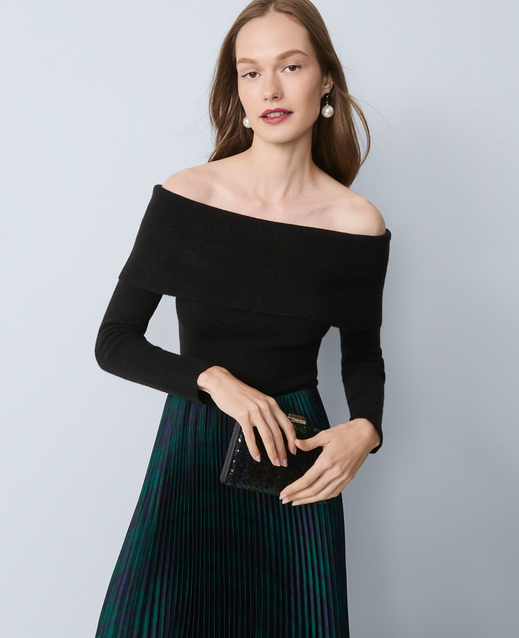 Ann Taylor Ribbed Off-the-shoulder Sweater In Black