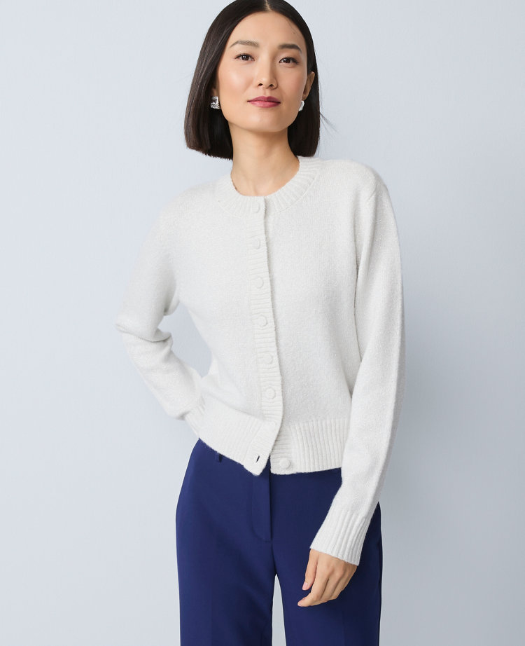 Petite Shimmer Crew Neck Cardigan