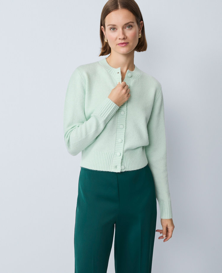 Ann Taylor Cozy Crew Neck Cardigan In Blue