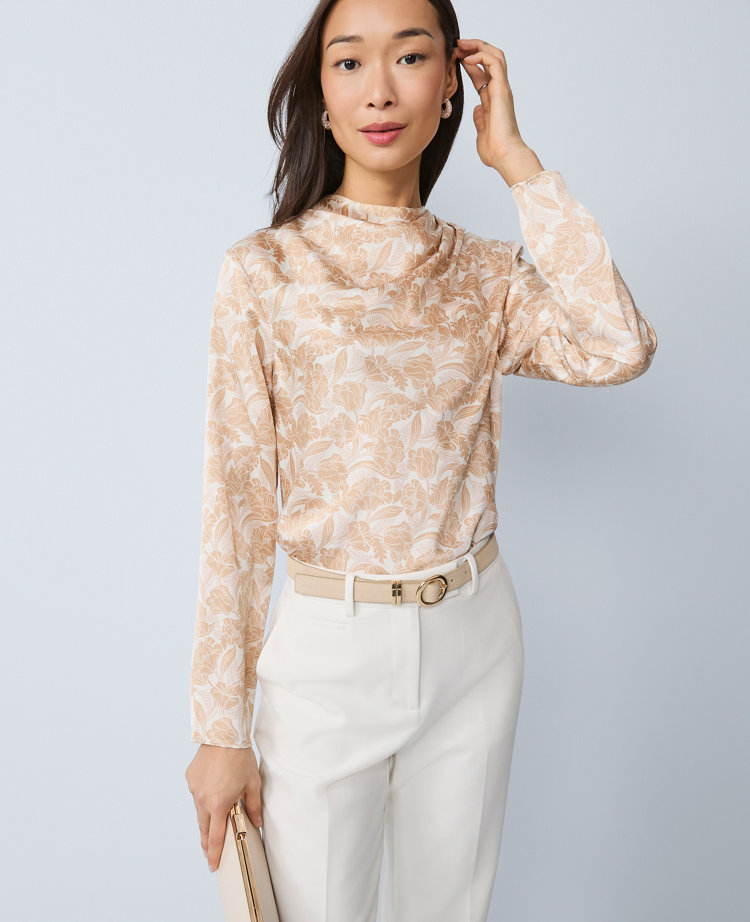 Petite Floral Asymmetric Satin Top