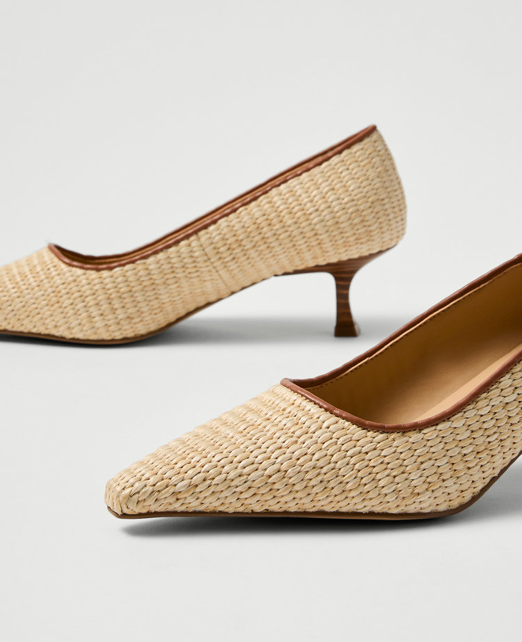 Ann Taylor Straw Nip Toe Kitten Heel Pump Natural Tan Women's