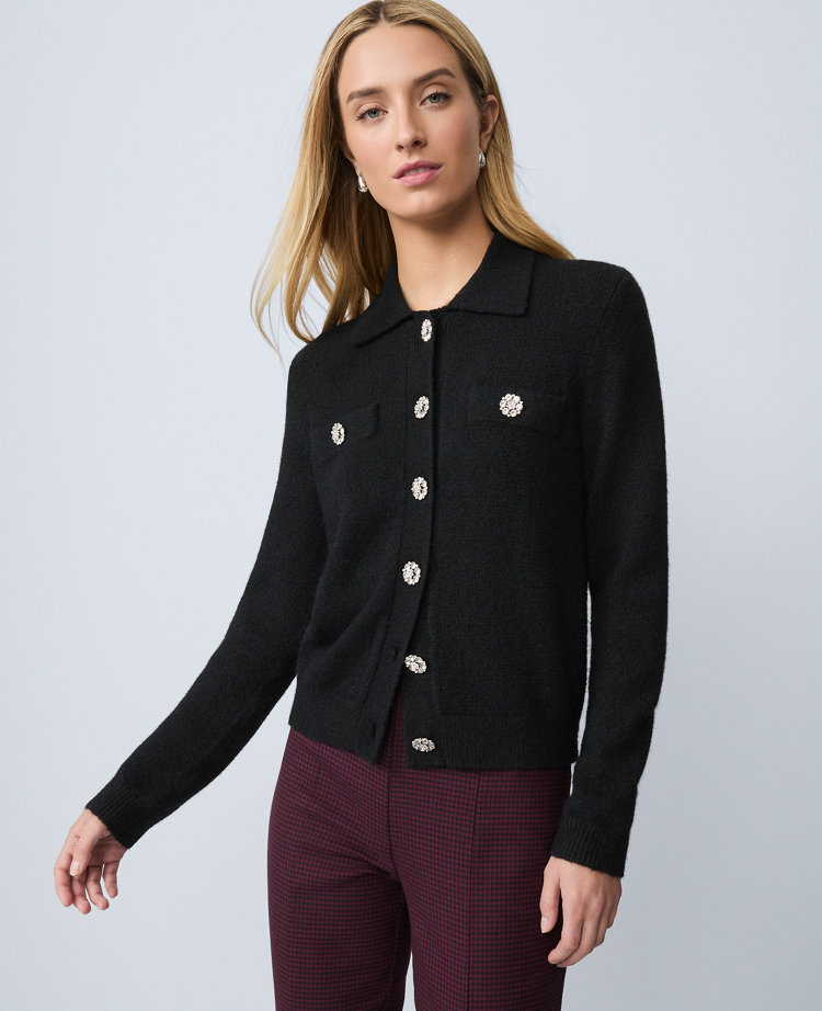 Petite Embellished Collared Cardigan