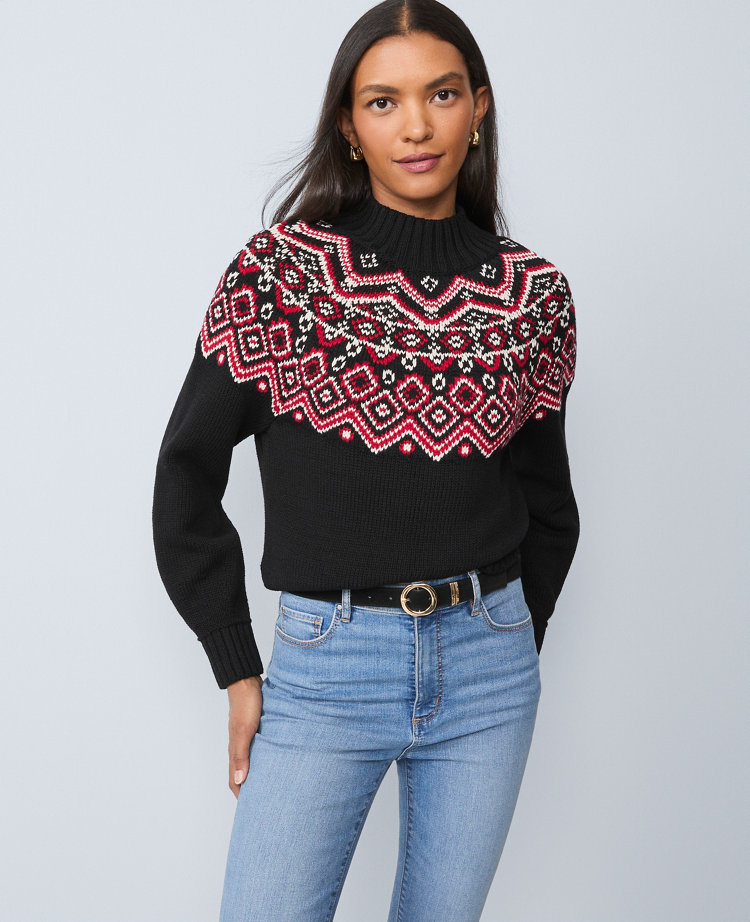 Petite Weekend Collection Fair Isle Mock Neck Sweater