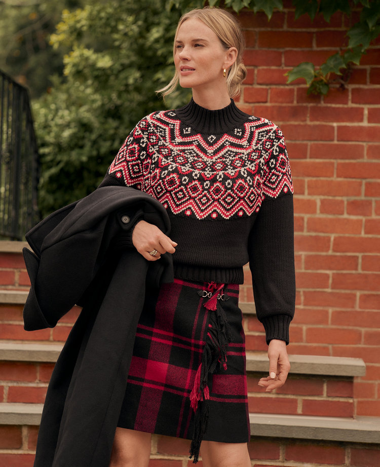 Petite Weekend Collection Fair Isle Mock Neck Sweater