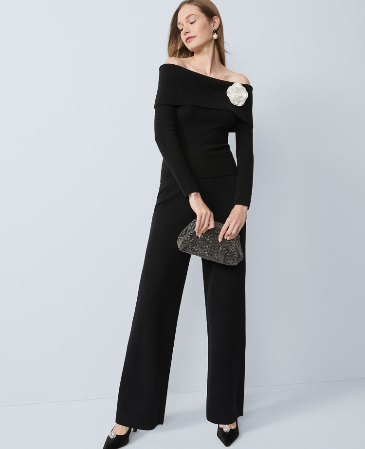 Ann Taylor The Petite Wide-leg Sweater Pant In Black