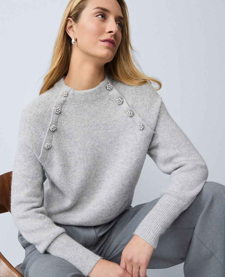 Petite Embellished Mock Neck Sweater