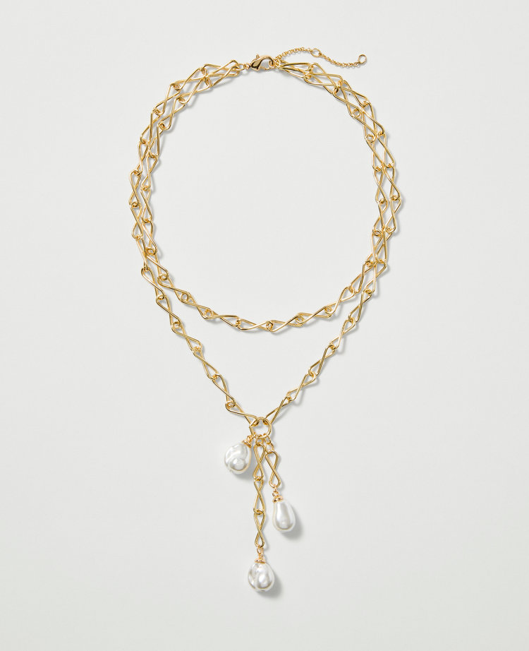 Triple Pearl Lariat Necklace