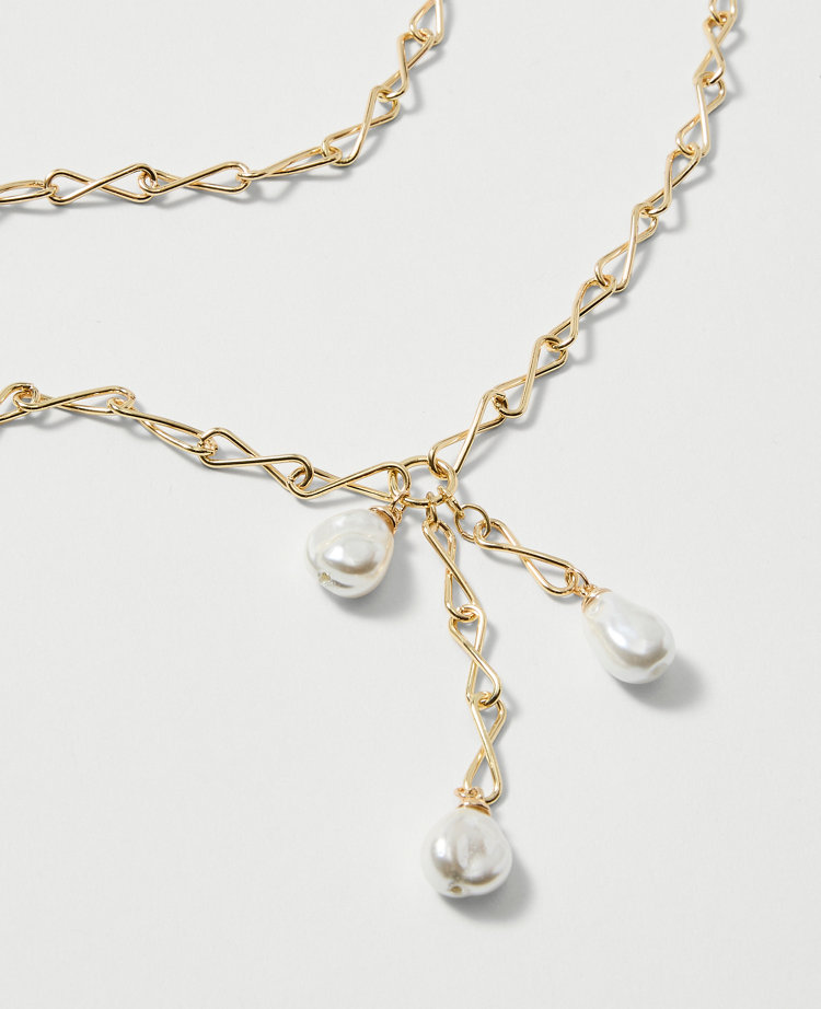 Triple Pearl Lariat Necklace