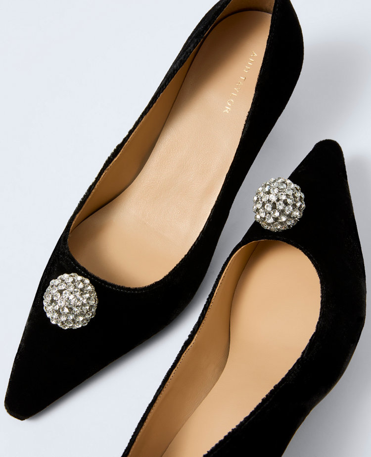 Velvet Embellished Kitten Heel Pump