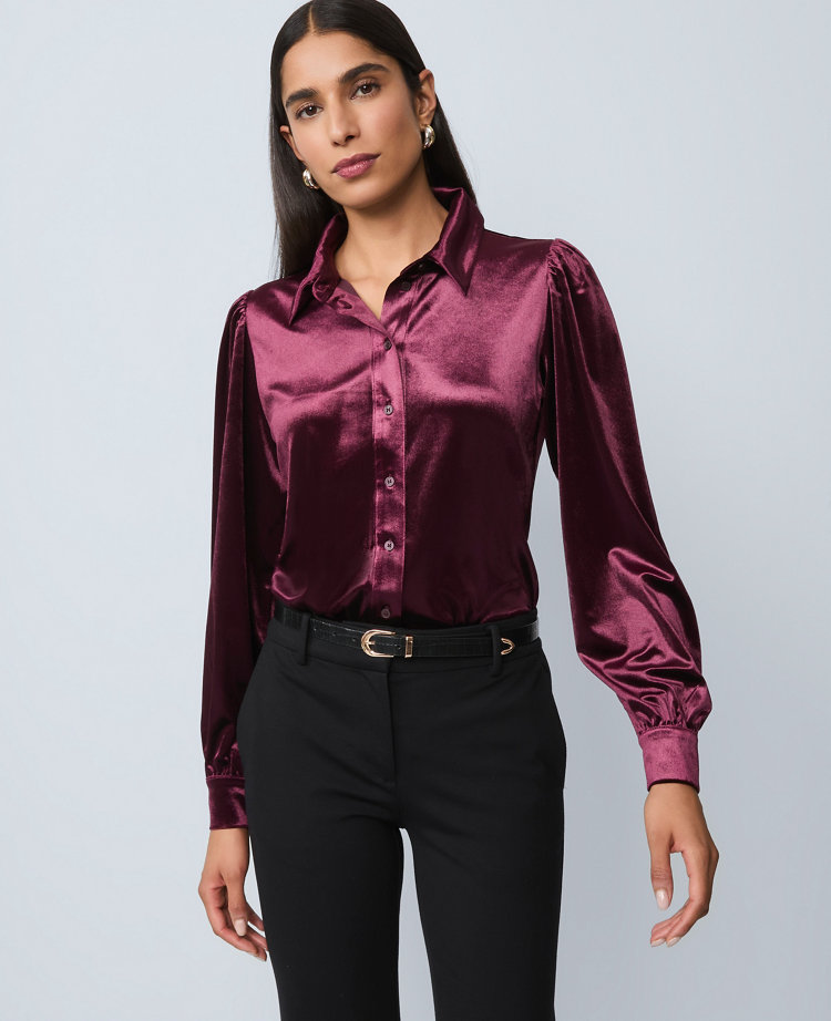 Petite Velvet Button Down Shirt