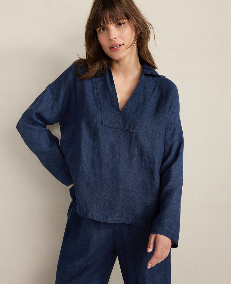 Haven Well Within Linen Collared Long Sleeve Top