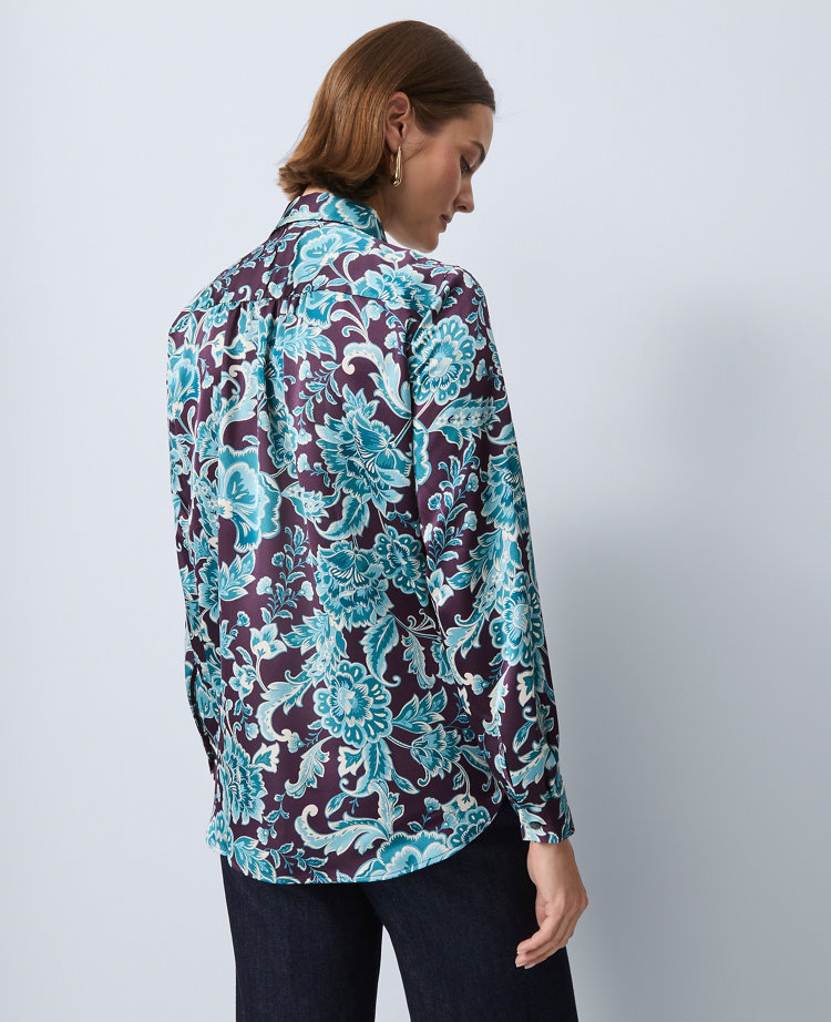 Ann Taylor Floral Camp Shirt In Blue