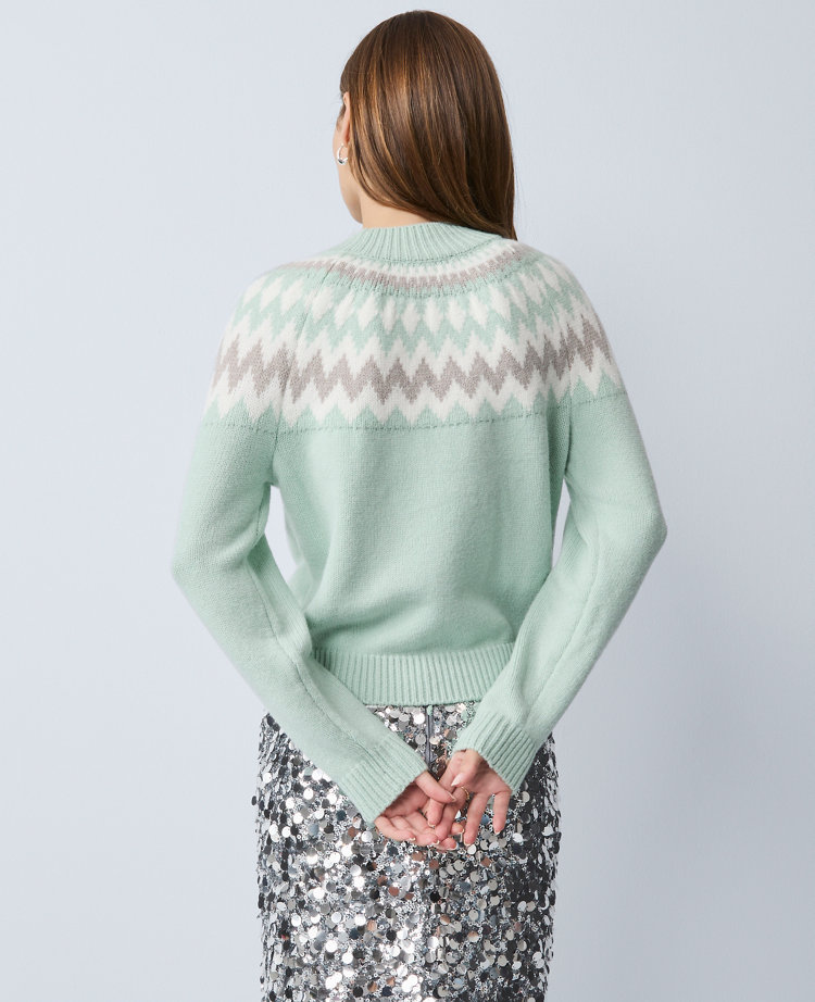 Ann Taylor Petite Fair Isle Mock Neck Sweater Green Multi Women's