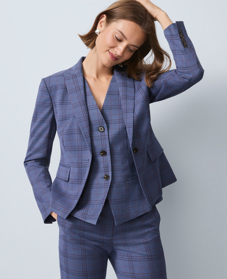 The Petite Shorter One Button Blazer in Plaid