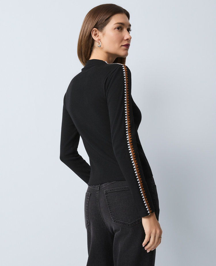 Petite Weekend Collection Crochet Trim Mock Neck Top