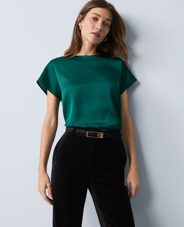 Ann Taylor Mixed Media Crew Neck Tee In Green