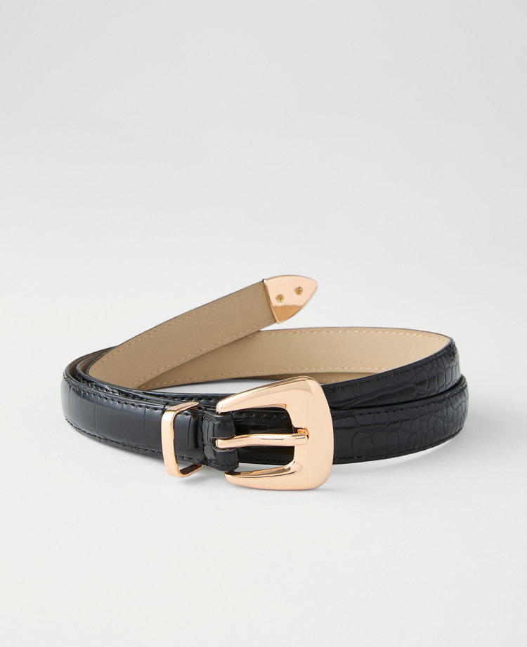 Ann Taylor Croco Square Buckle Belt In Black