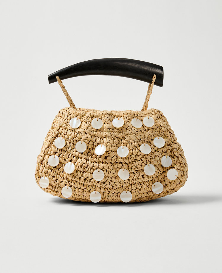 Pearl Embellished Raffia Clutch