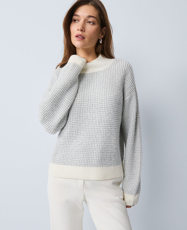 Ann Taylor Petite Metallic Waffle Knit Sweater In White
