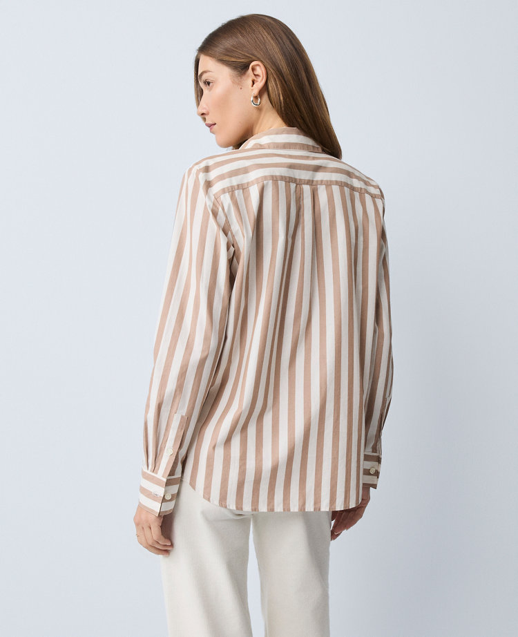 Ann Taylor Weekend Collection Striped Relaxed Perfect Shirt In Brown